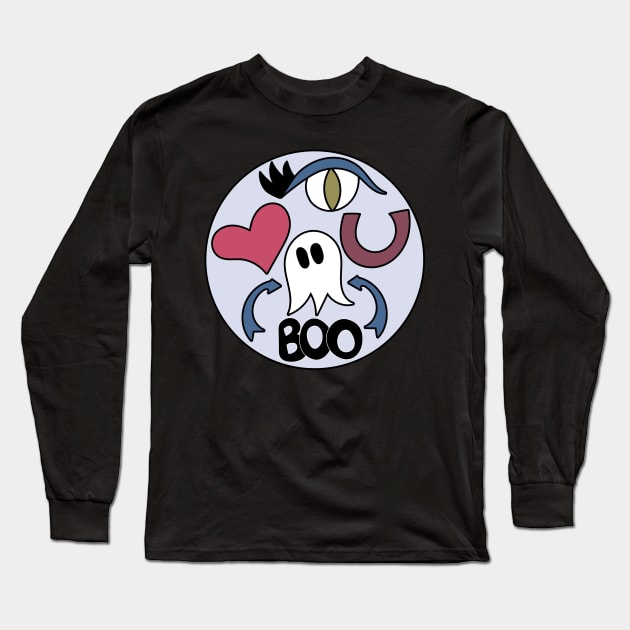 Cute Eye Love You Boo Cartoon Text Art Long Sleeve T-Shirt by Angel Dawn Design